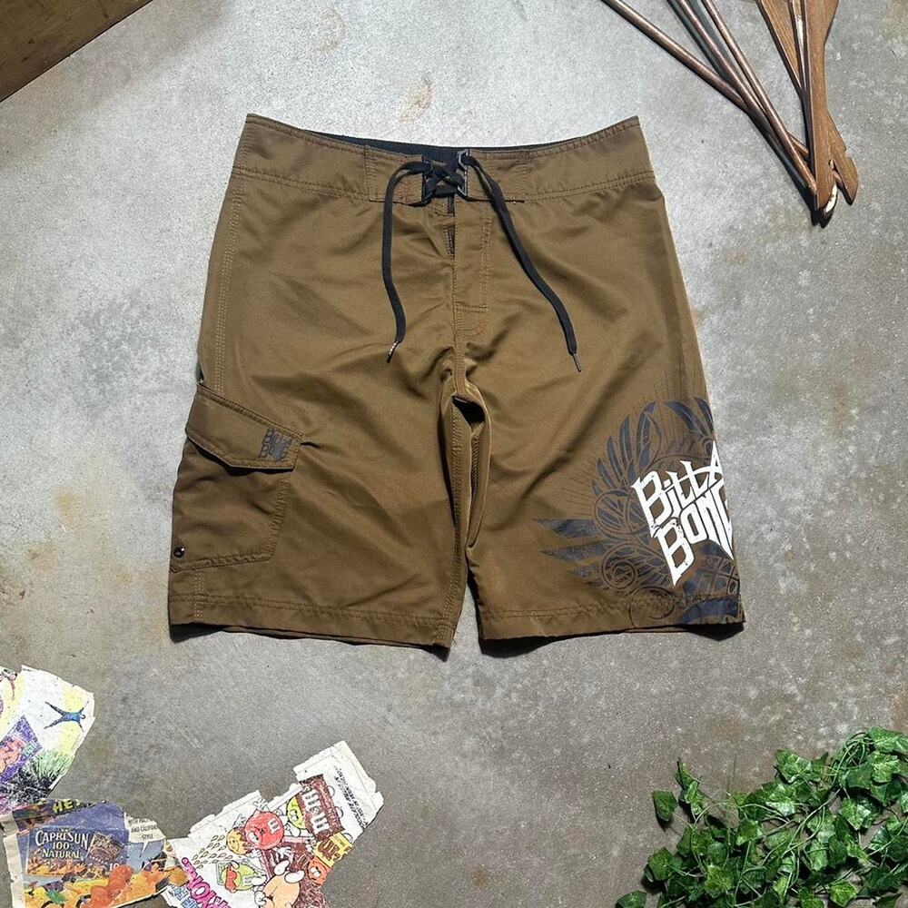 Billabong Board Shorts Brown Black Tribal Grunge Skater Y2K Swim Trunks Size 32